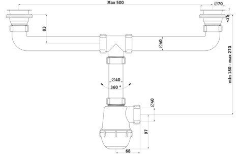 Сифон для кухонной мойки Ани пласт A3000  выпуск нержавеющая сталь
